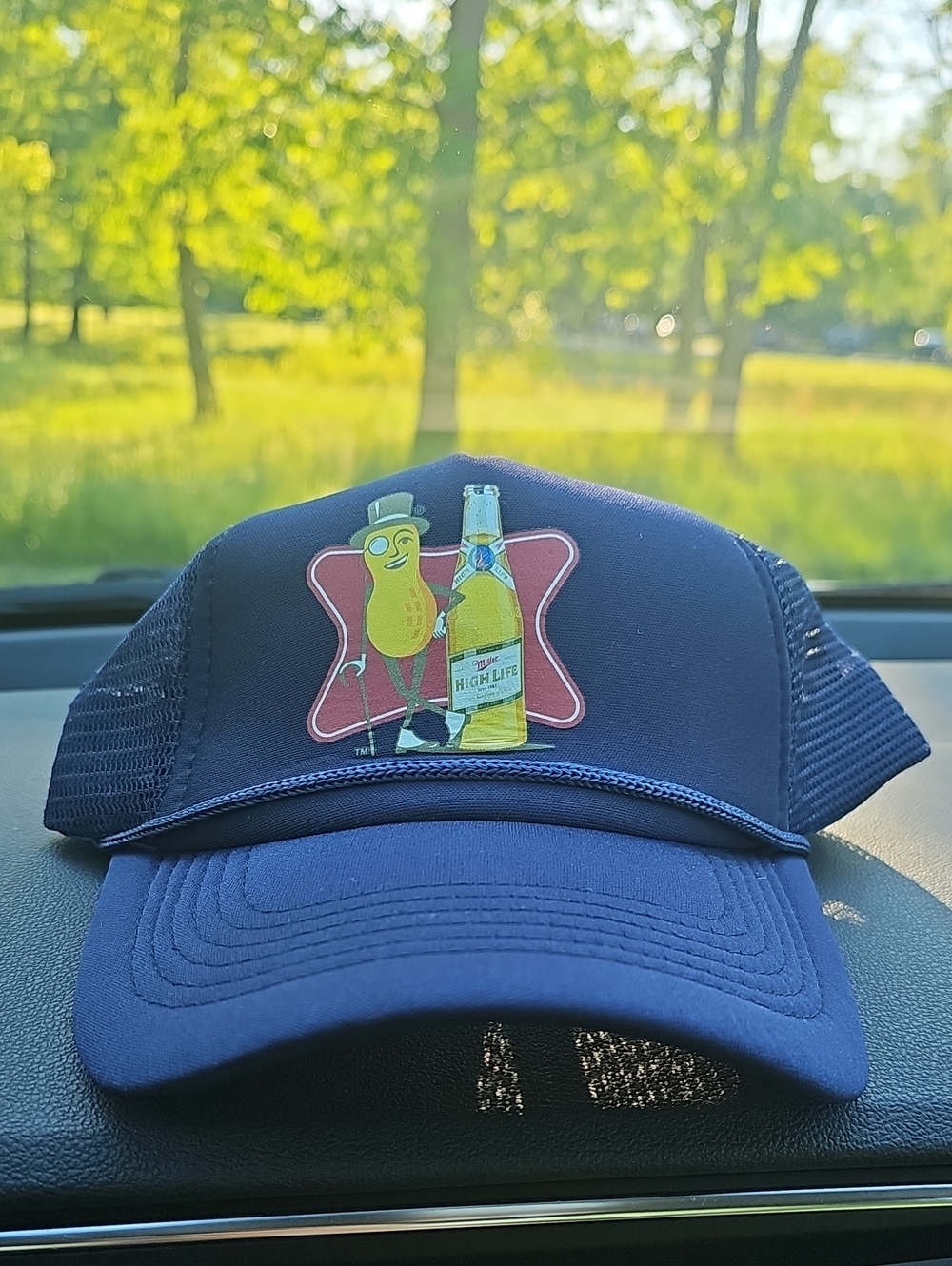 Planters x Miller High Life Navy Mesh Graphic Snapback Trucker Hat